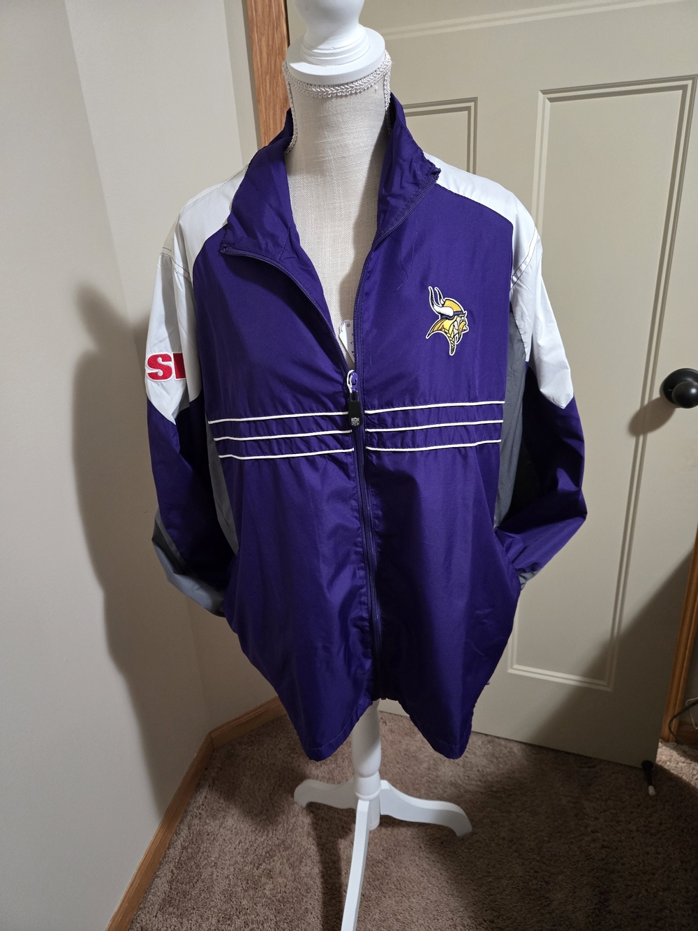 Reebok Purple and White Bomber Jacket with Team Logo